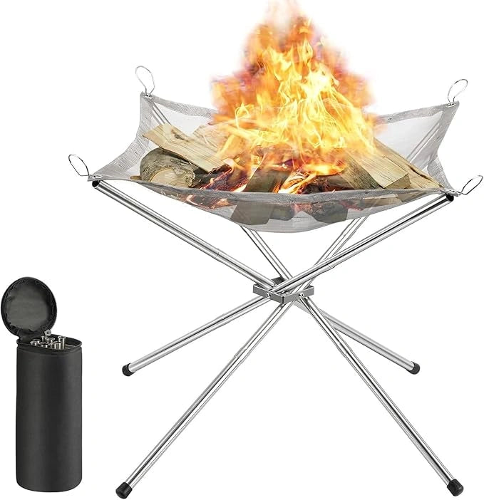 Foldable Stainless Steel Mesh Fire Pit - 42x42x34cm