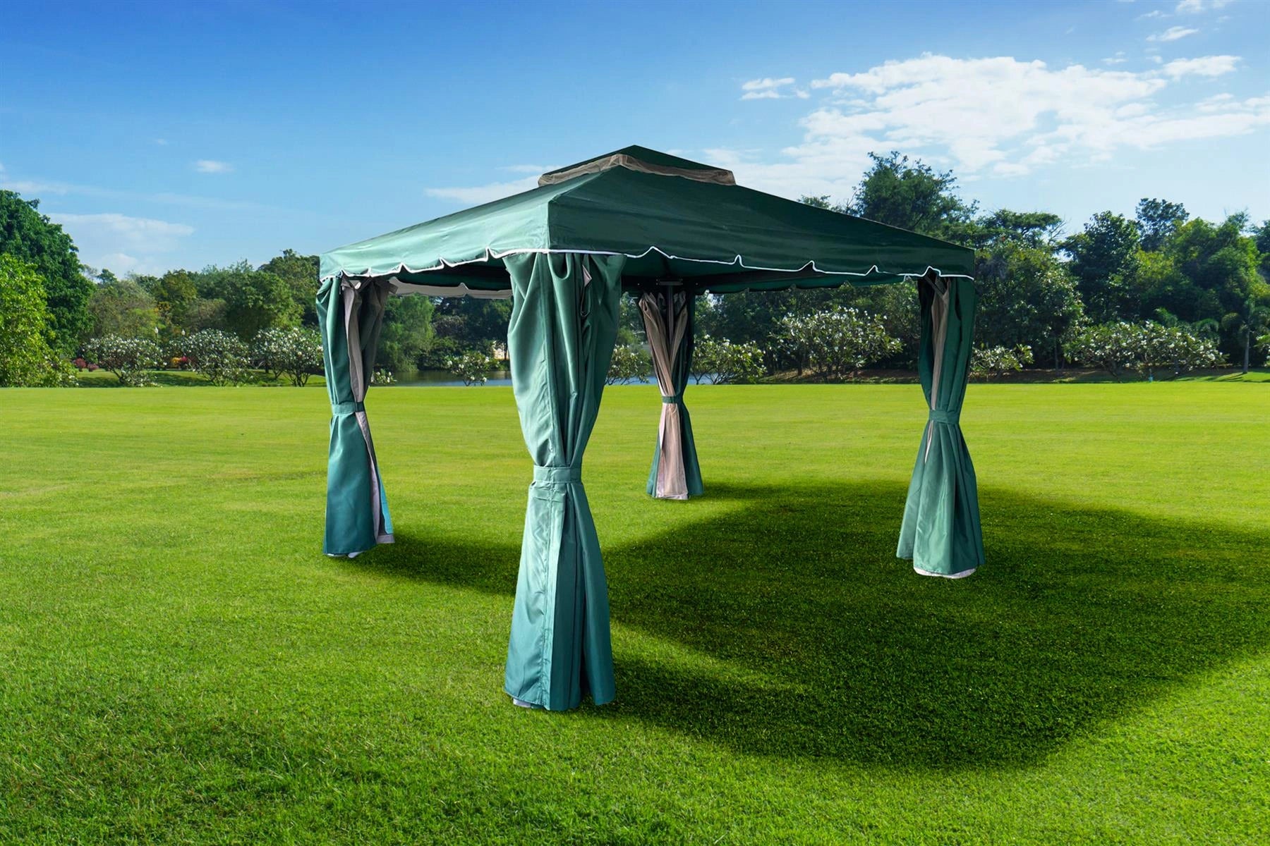 3x3x2.75m Green Gazebo with Nets – Aluminium Frame & Steel Roof