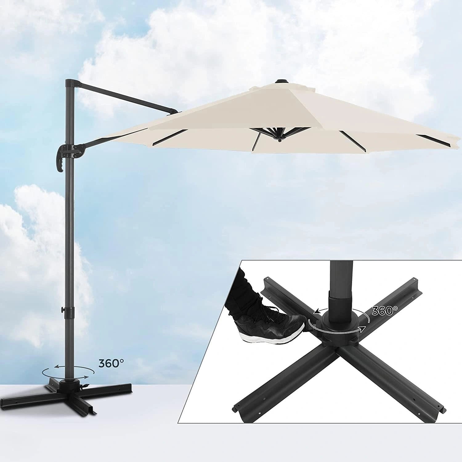 3m Patio Offset Parasol Cantilever Umbrella 360° Rotation Beige