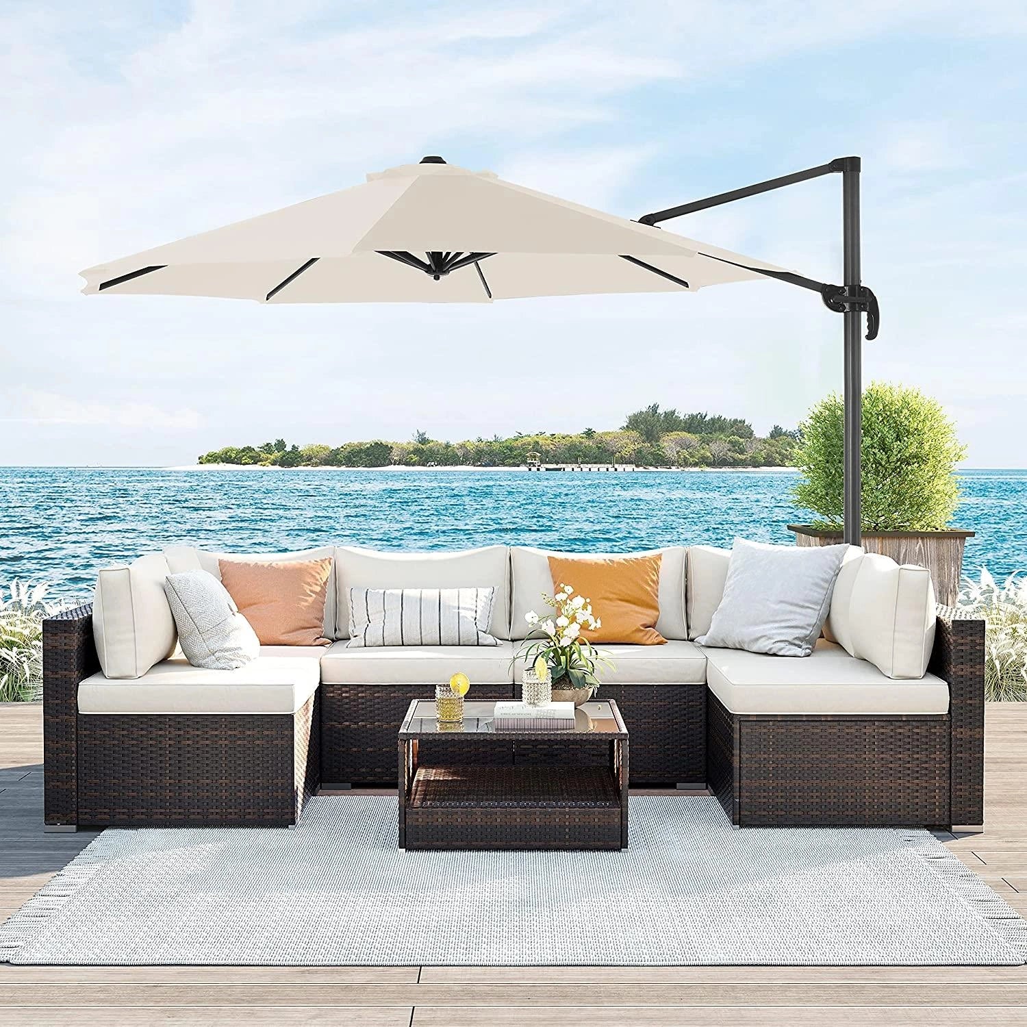 3m Patio Offset Parasol Cantilever Umbrella 360° Rotation Beige