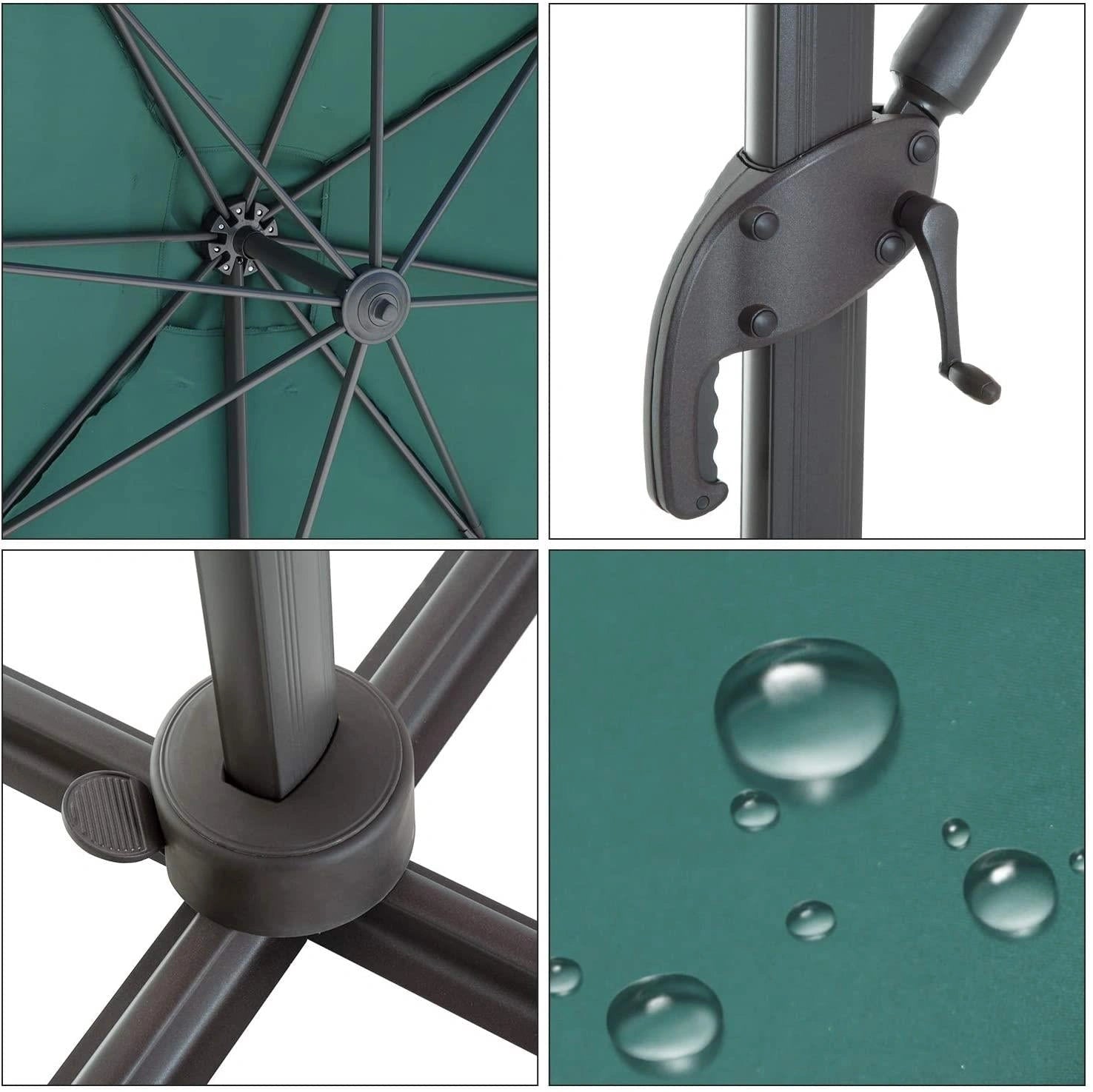 3m Patio Offset Parasol Cantilever Umbrella 360° Rotation Green