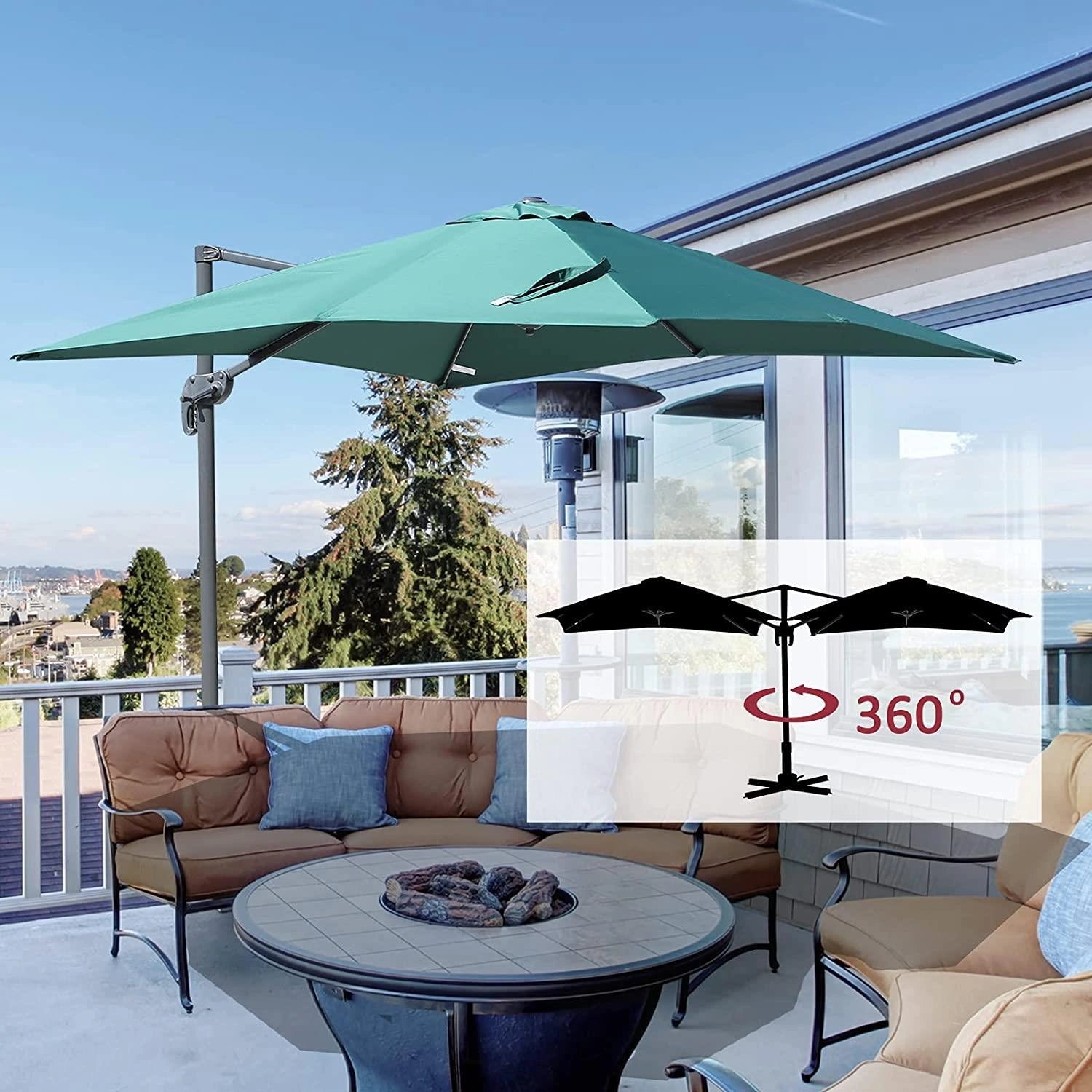 3m Patio Offset Parasol Cantilever Umbrella 360° Rotation Green