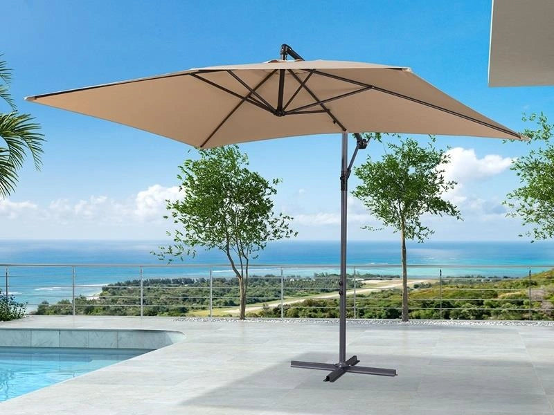 3m Khaki Patio Offset Cantilever Parasol with 360° Rotation