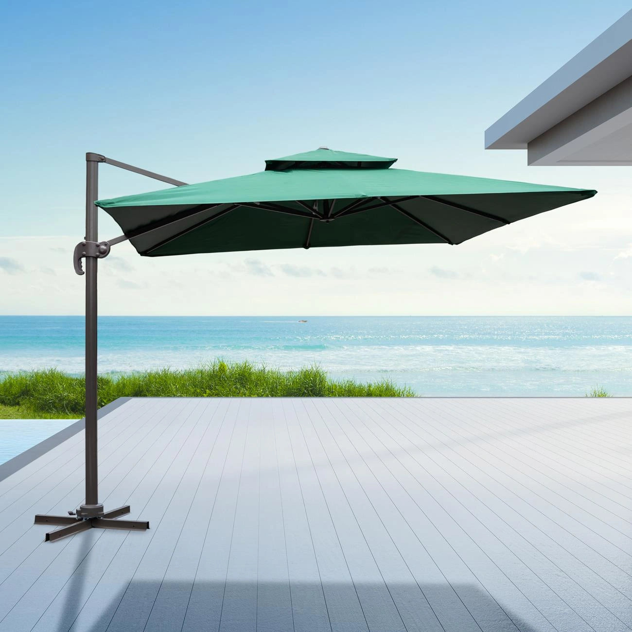 3m Green Patio Offset Cantilever Parasol with 360° Rotation