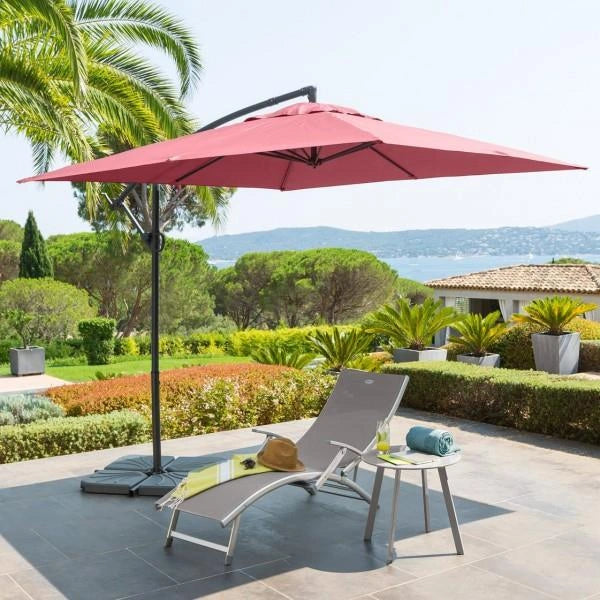 3m Burgundy Patio Offset Cantilever Parasol with 360° Rotation