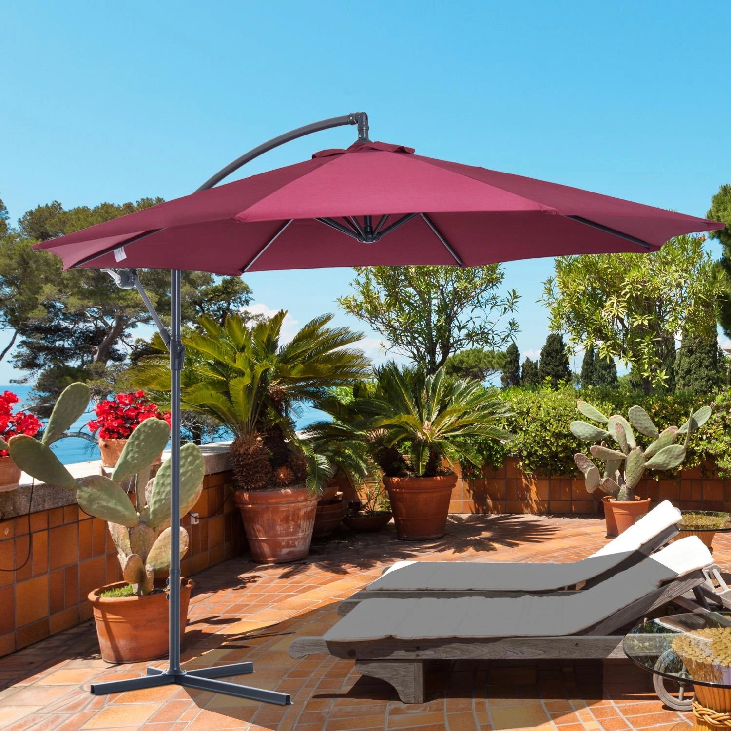 3m Burgundy Patio Offset Cantilever Parasol with 360° Rotation