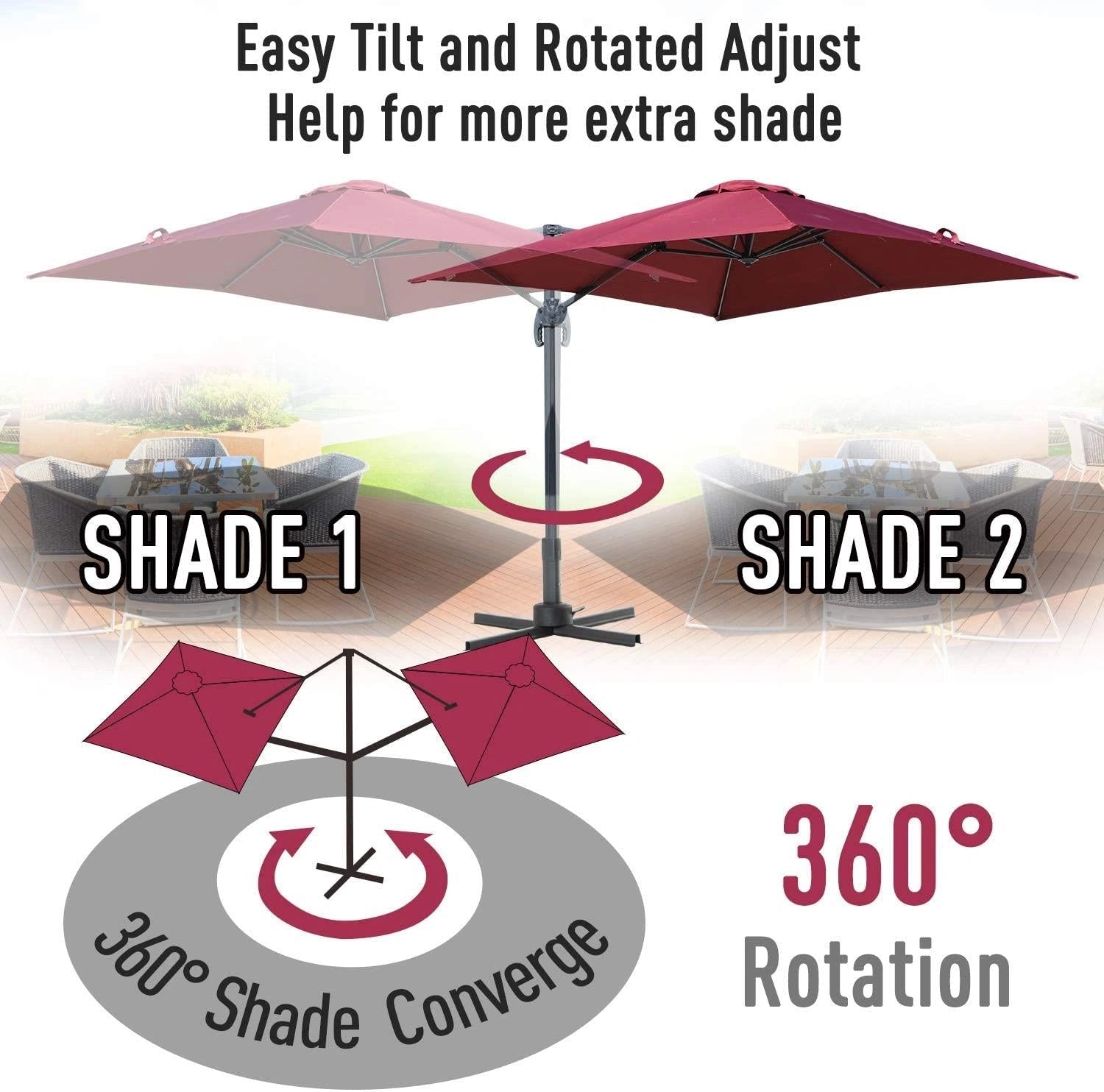 3m Burgundy Patio Offset Cantilever Parasol with 360° Rotation