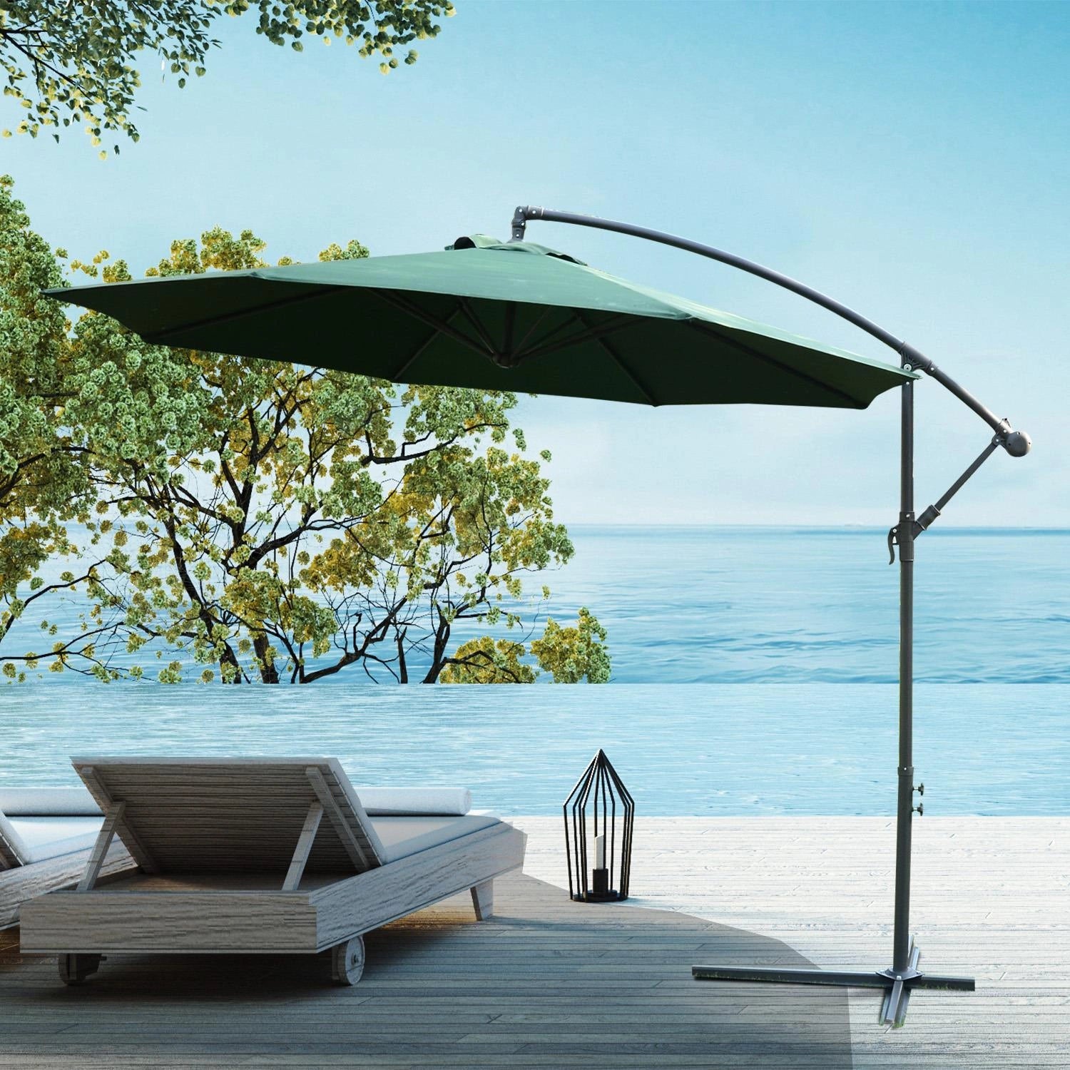 3m Garden Parasol Hanging Cantilever Umbrella Green