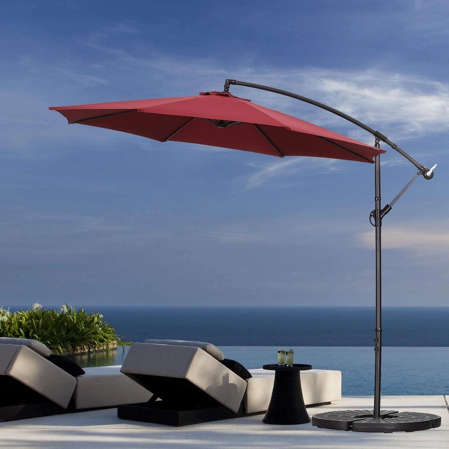 3m Garden Parasol Hanging Cantilever Umbrella Burgundy