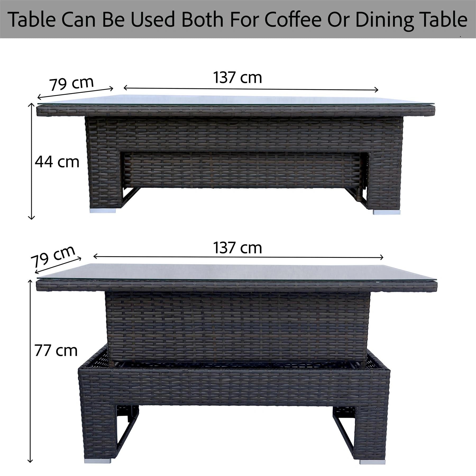 8-Seater Brown Rattan Garden Corner Sofa Set with Rising Table & 3 Stools