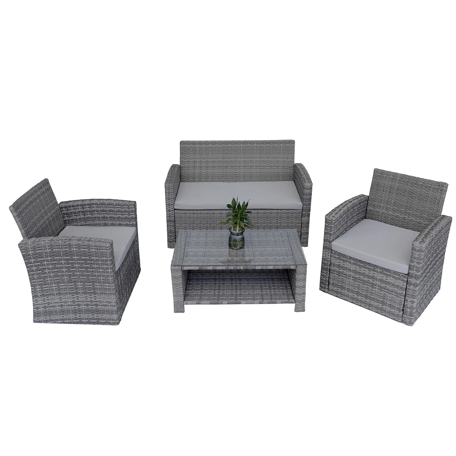 4 Seater Rattan Garden Furniture Set 4Pcs Patio Set