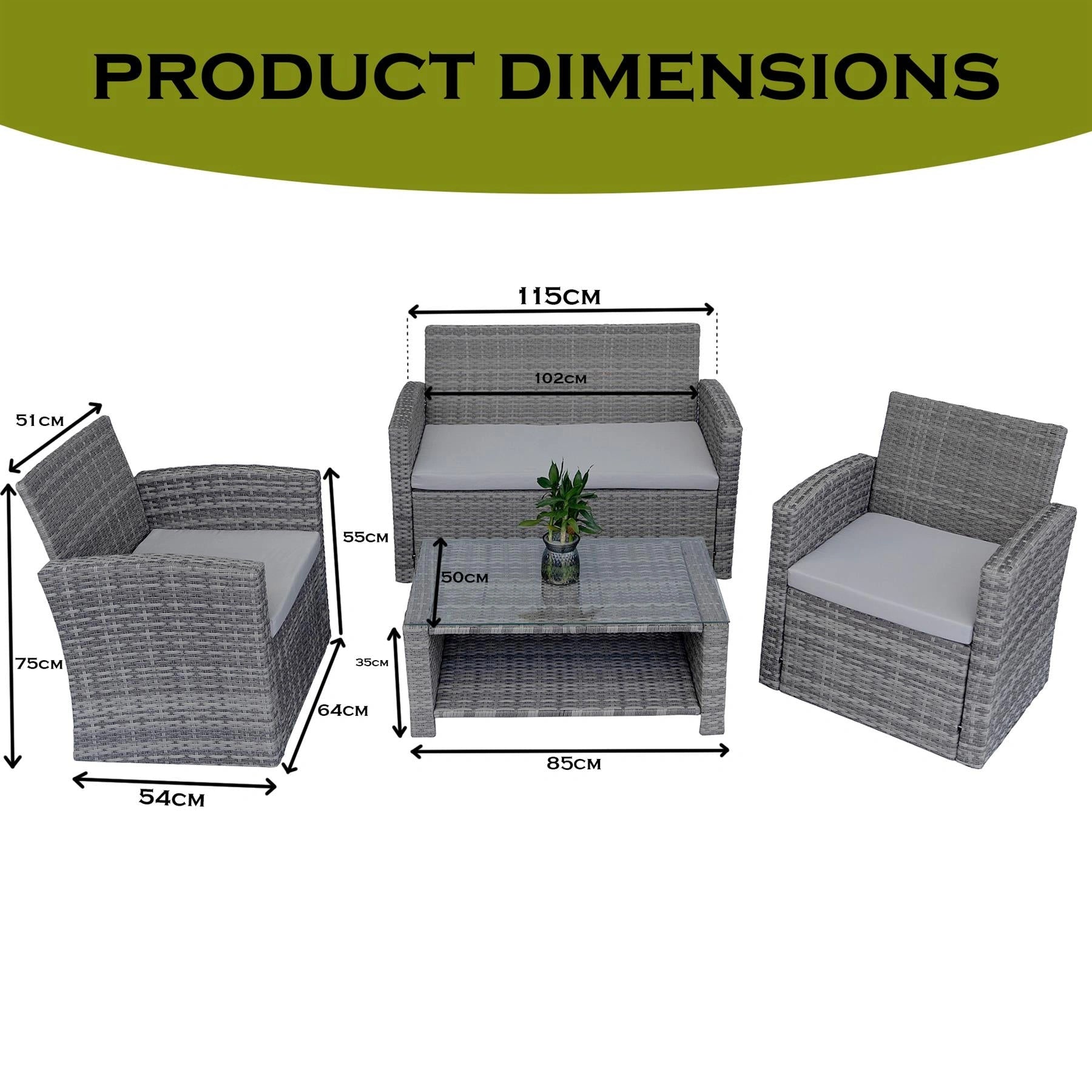 4 Seater Rattan Garden Furniture Set 4Pcs Patio Set