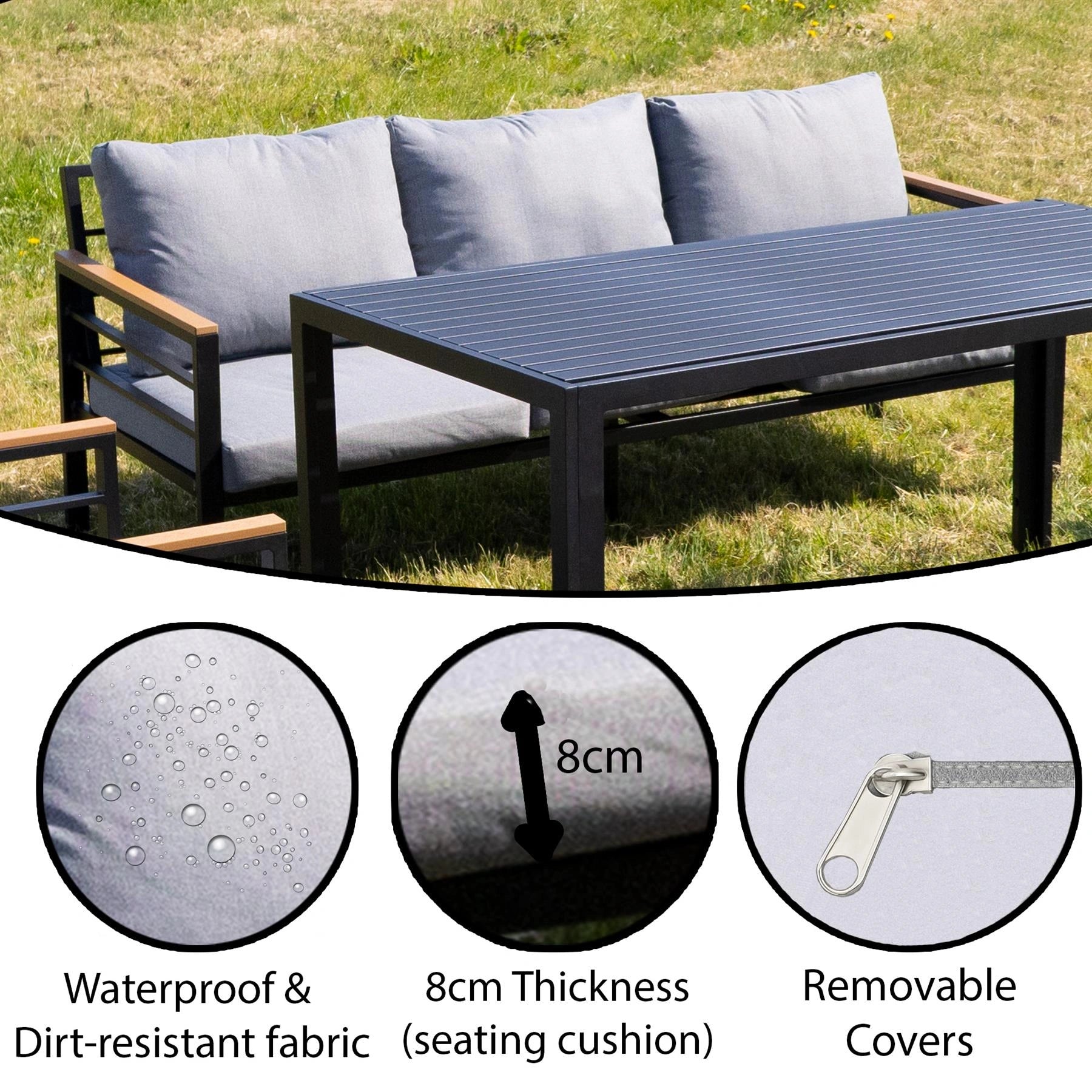 6-Seater Black Aluminium Outdoor Garden Sofa Set – 5 Pieces