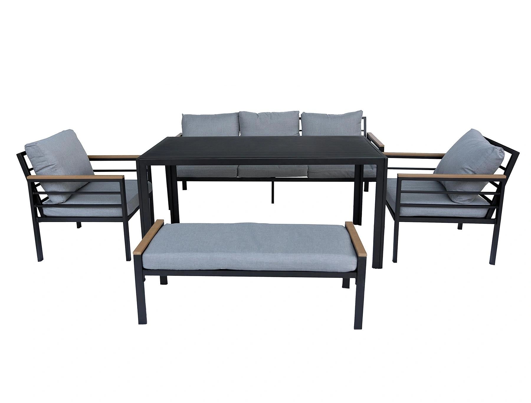 6-Seater Black Aluminium Outdoor Garden Sofa Set – 5 Pieces