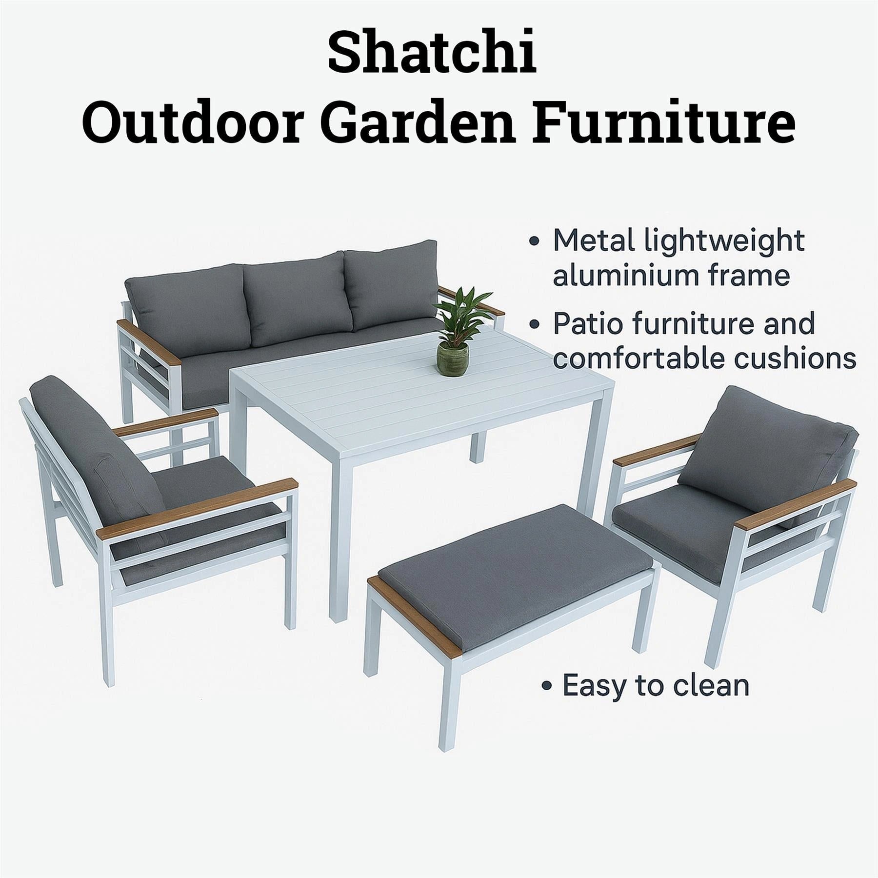 6-Seater White Aluminium Outdoor Garden Sofa Set – 5 Pieces