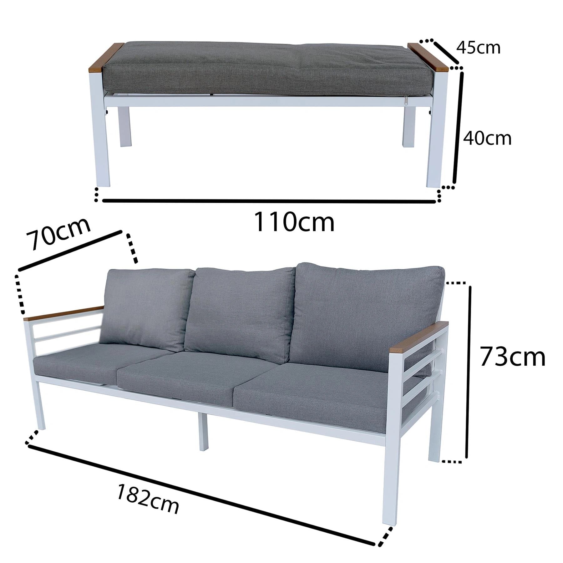 6-Seater White Aluminium Outdoor Garden Sofa Set – 5 Pieces