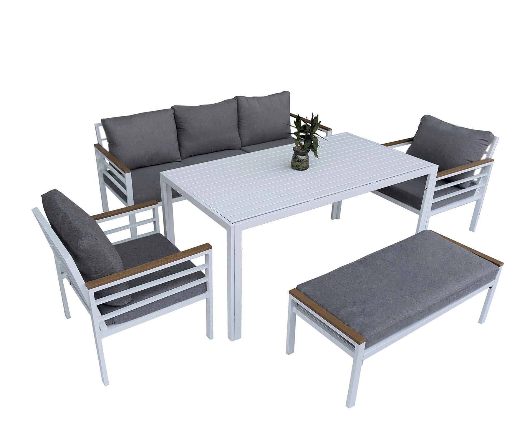 6-Seater White Aluminium Outdoor Garden Sofa Set – 5 Pieces