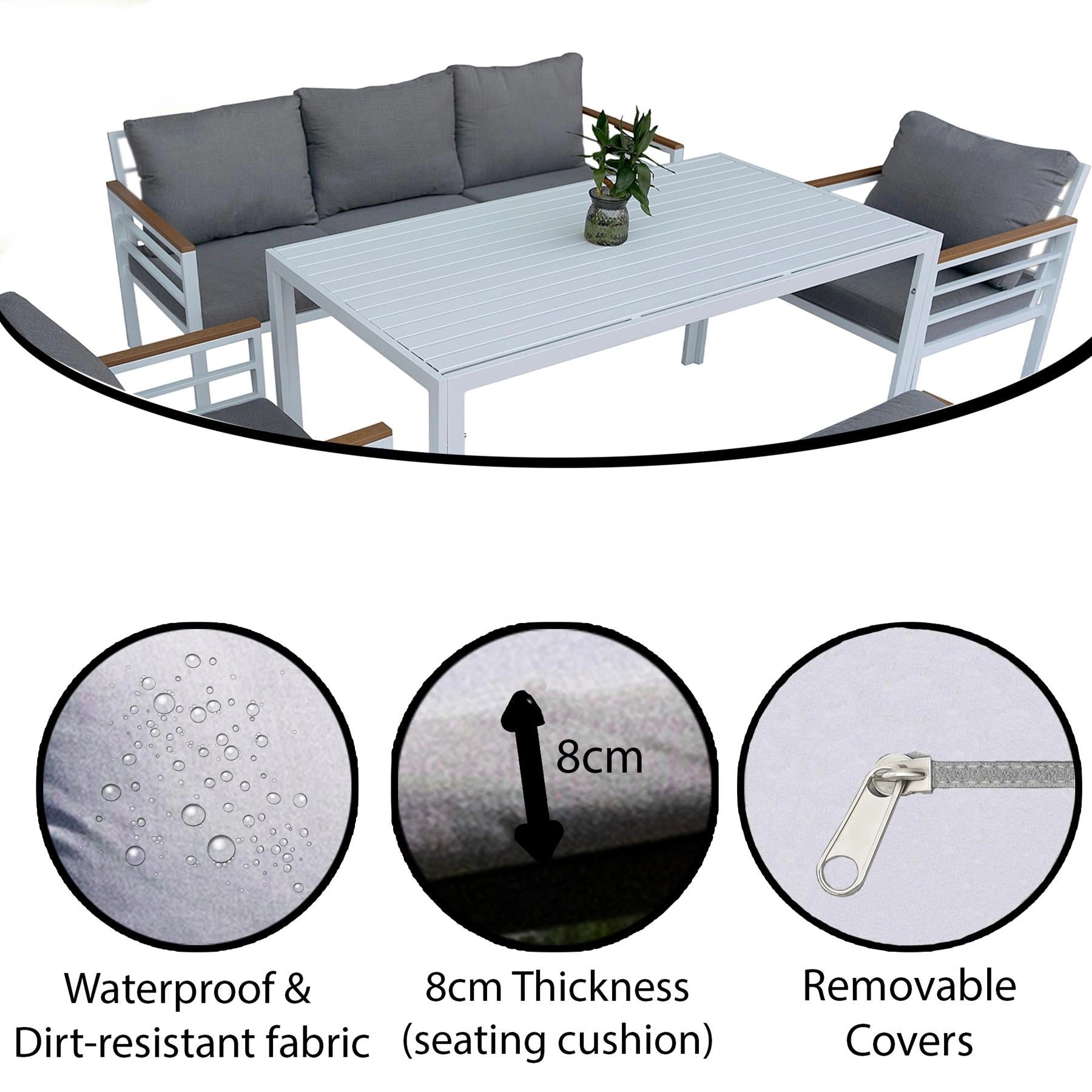 6-Seater White Aluminium Outdoor Garden Sofa Set – 5 Pieces