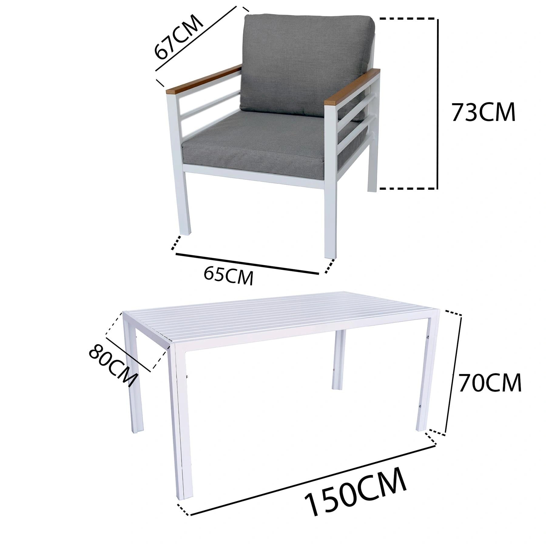 6-Seater White Aluminium Outdoor Garden Sofa Set – 5 Pieces