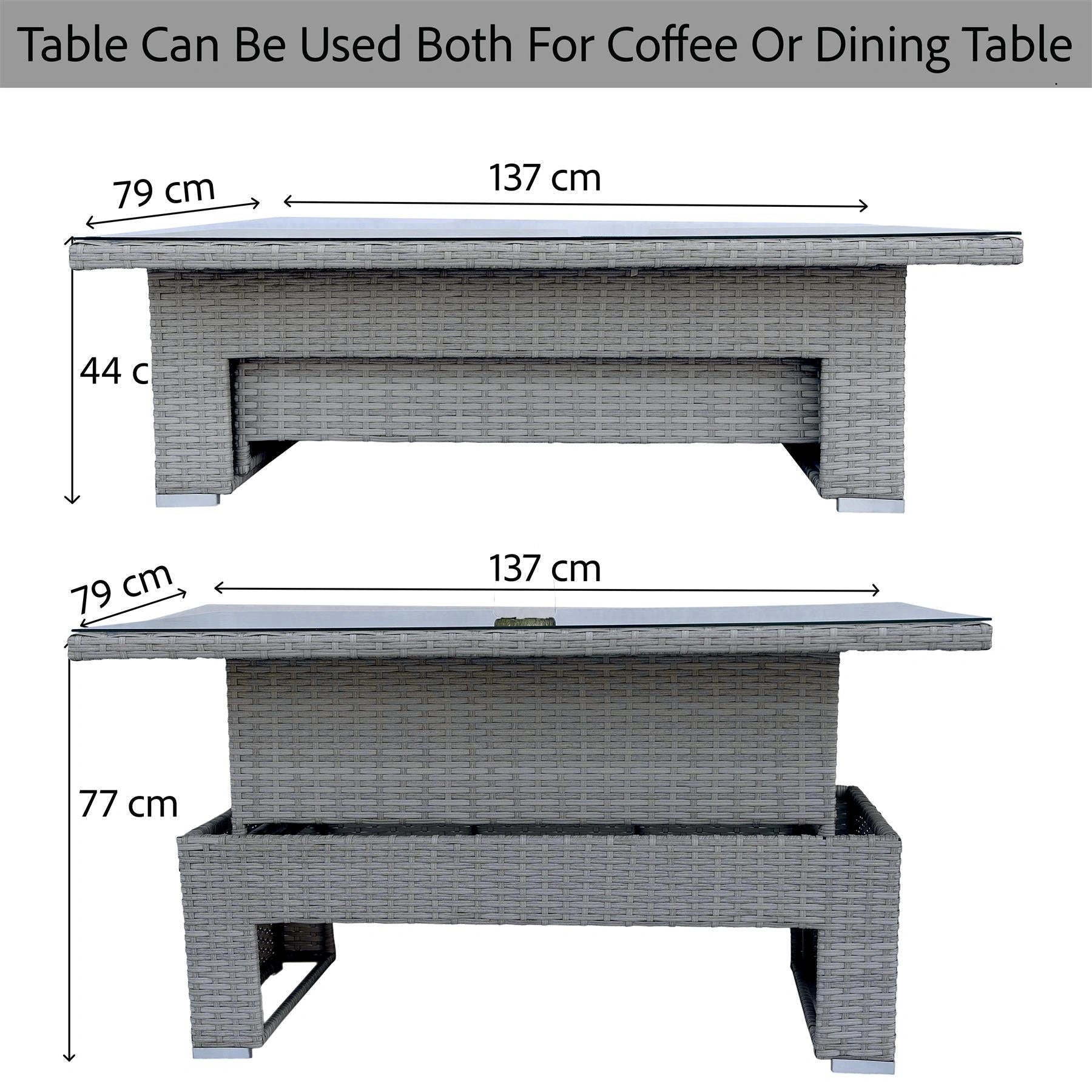 8-Seater Grey Rattan Corner Sofa Set with Rising Table & 3 Stools