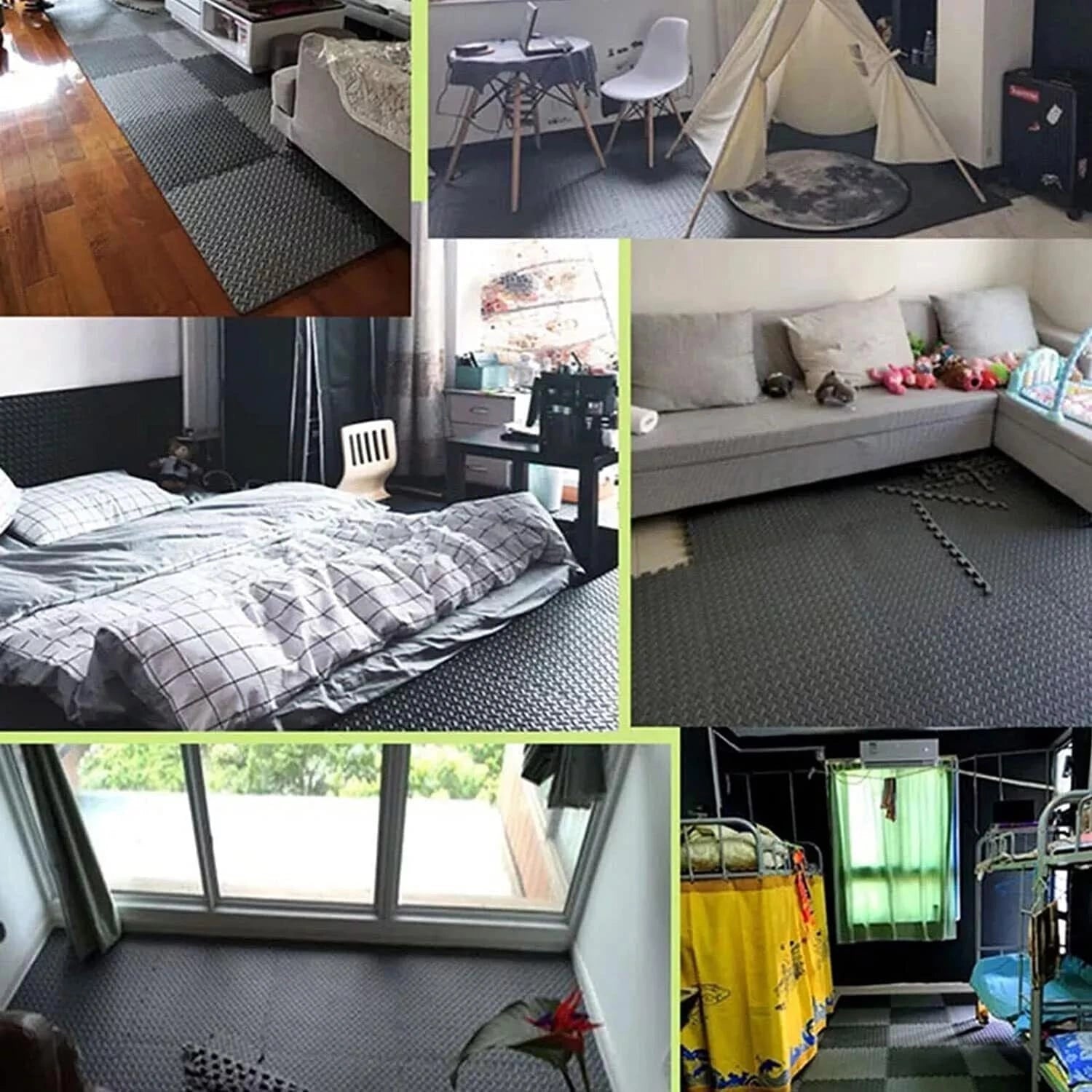 Black Interlocking Gym Floor Mats – 9 EVA Tiles (60x60x1.1cm)