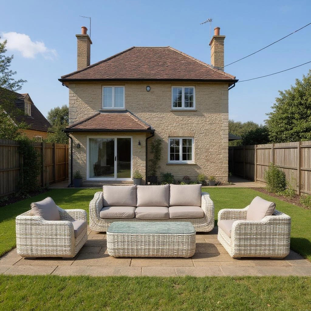 4pcs Tuscany Luxury Rattan Patio Conversation Set 5 Seater - Sofa, Table, Chairs