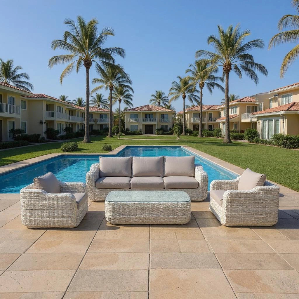 4pcs Tuscany Luxury Rattan Patio Conversation Set 5 Seater - Sofa, Table, Chairs