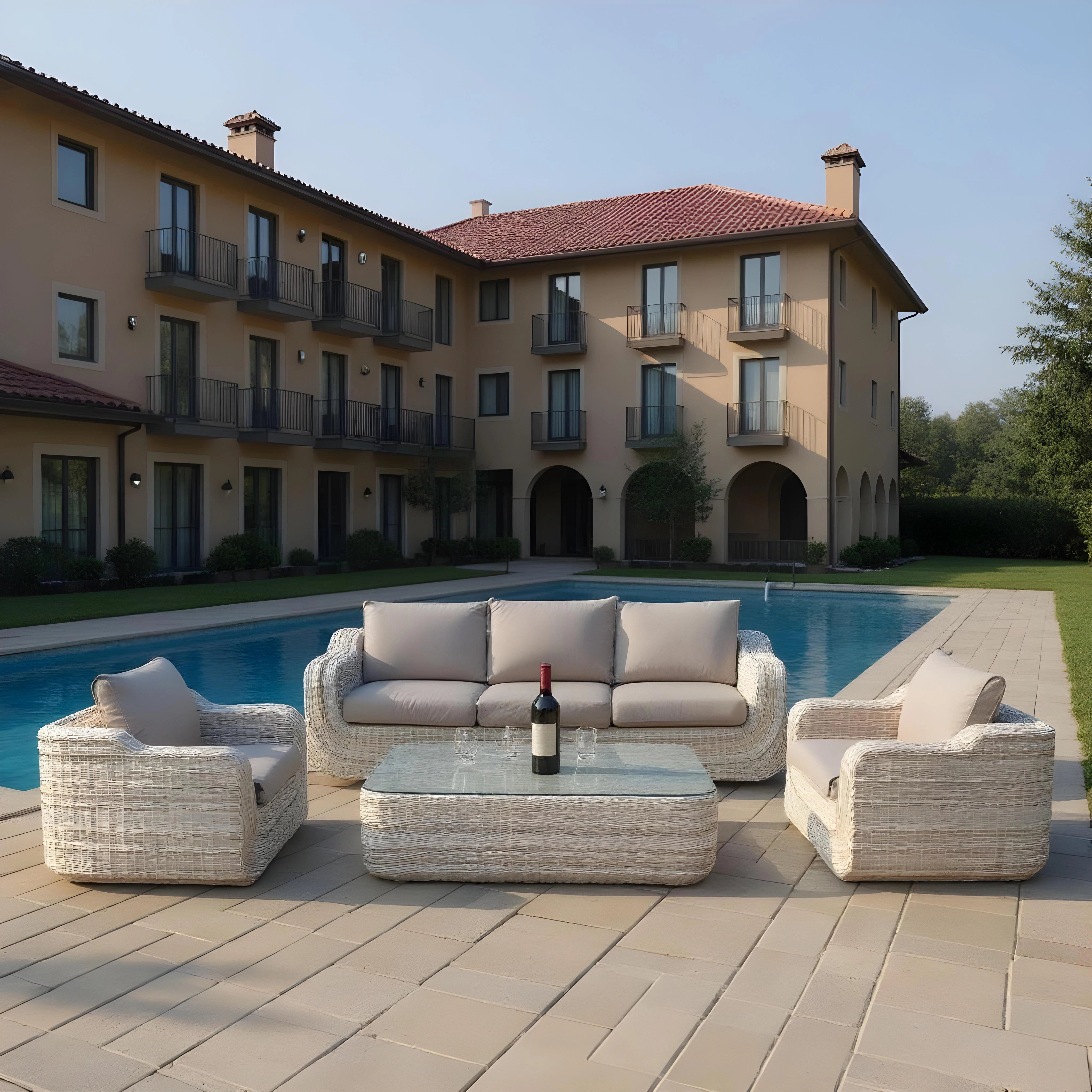 4pcs Tuscany Luxury Rattan Patio Conversation Set 5 Seater - Sofa, Table, Chairs
