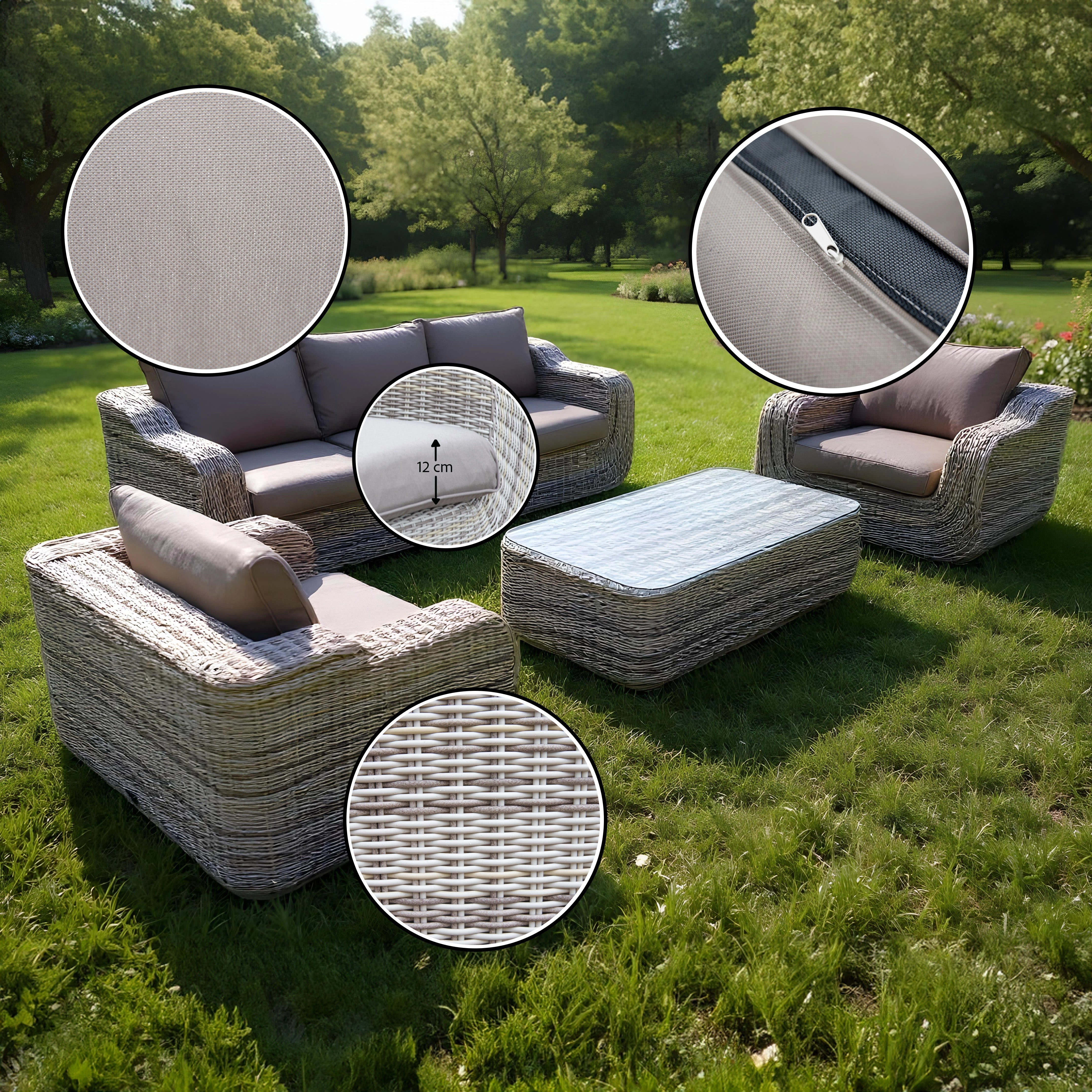 4pcs Tuscany Luxury Rattan Patio Conversation Set 5 Seater - Sofa, Table, Chairs