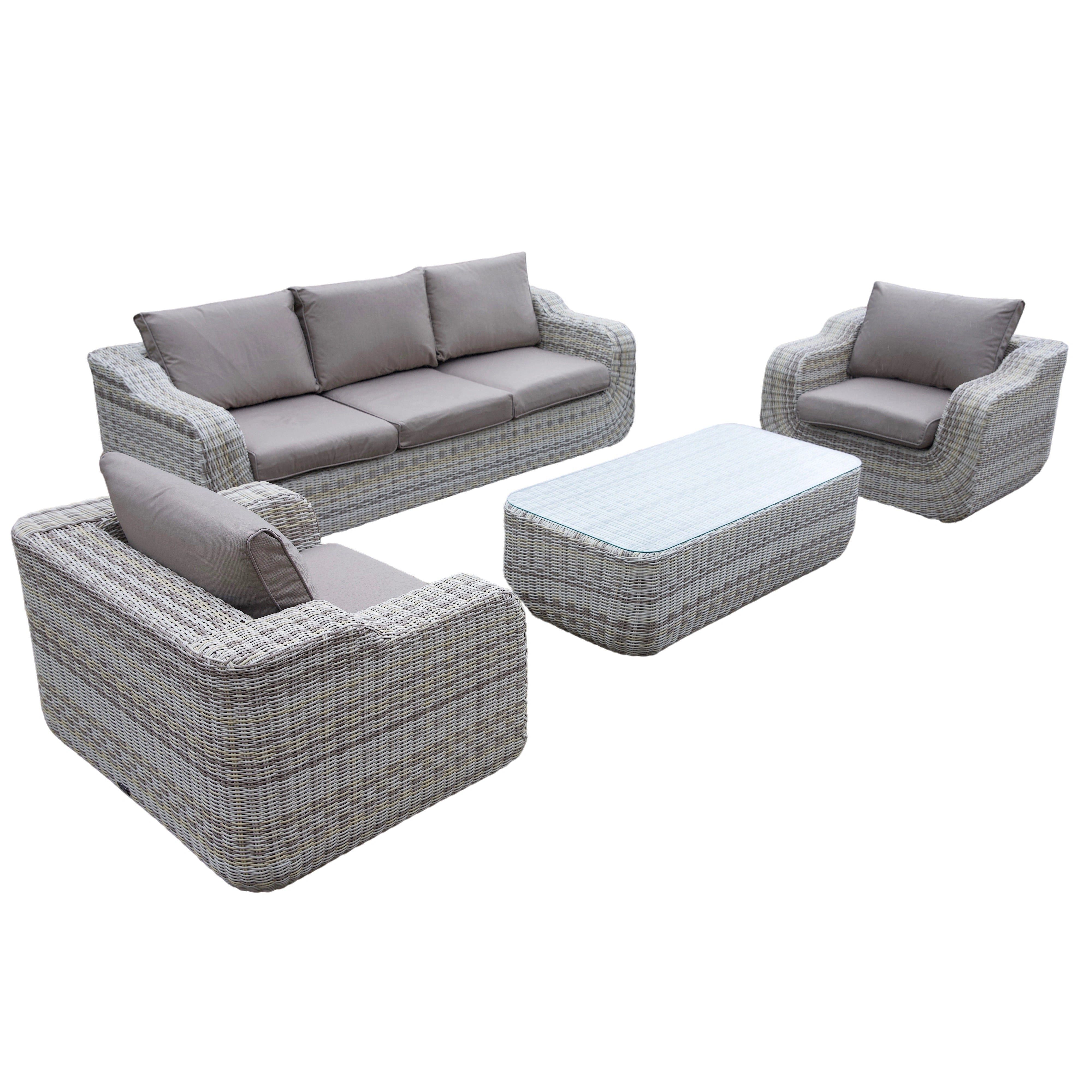 4pcs Tuscany Luxury Rattan Patio Conversation Set 5 Seater - Sofa, Table, Chairs