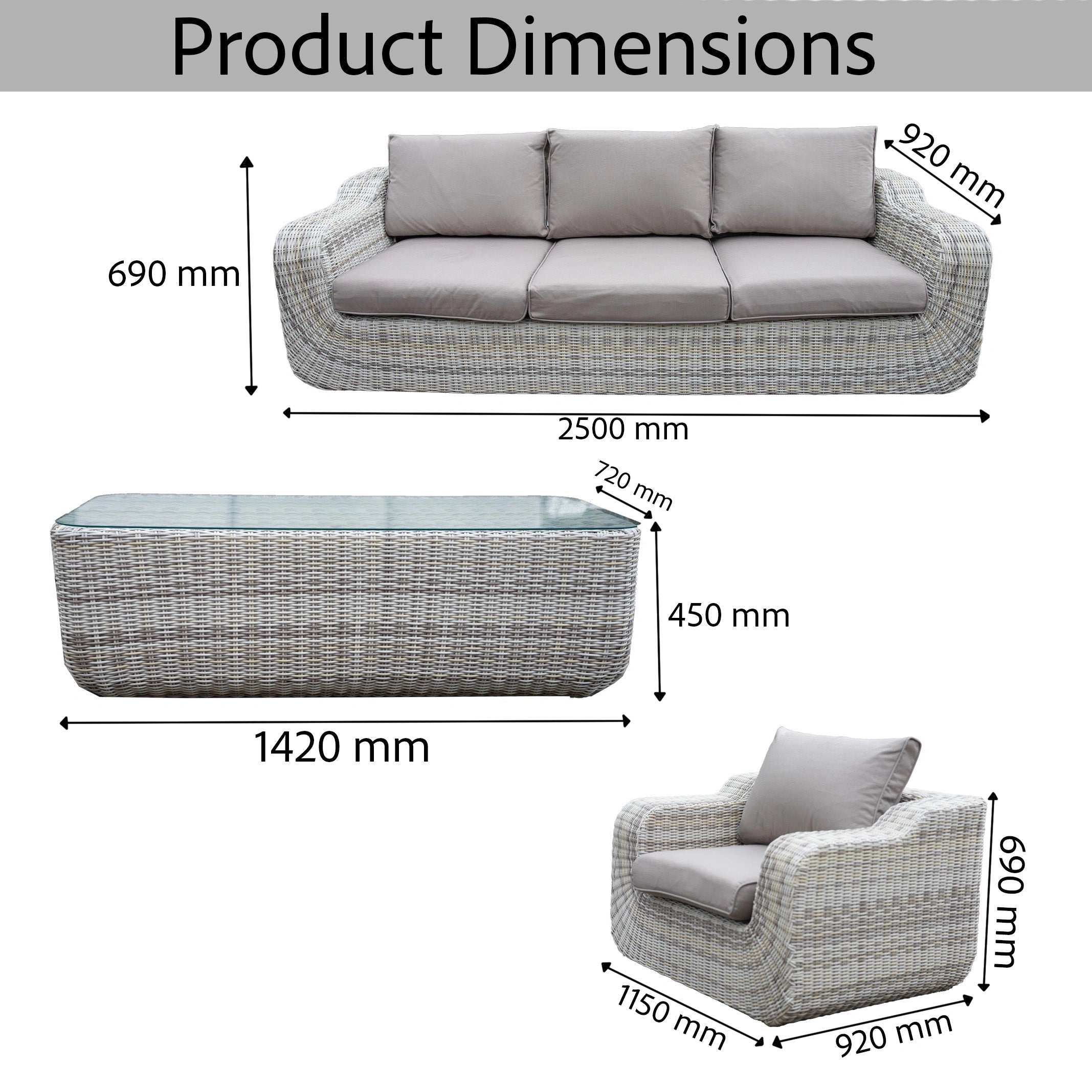 4pcs Tuscany Luxury Rattan Patio Conversation Set 5 Seater - Sofa, Table, Chairs