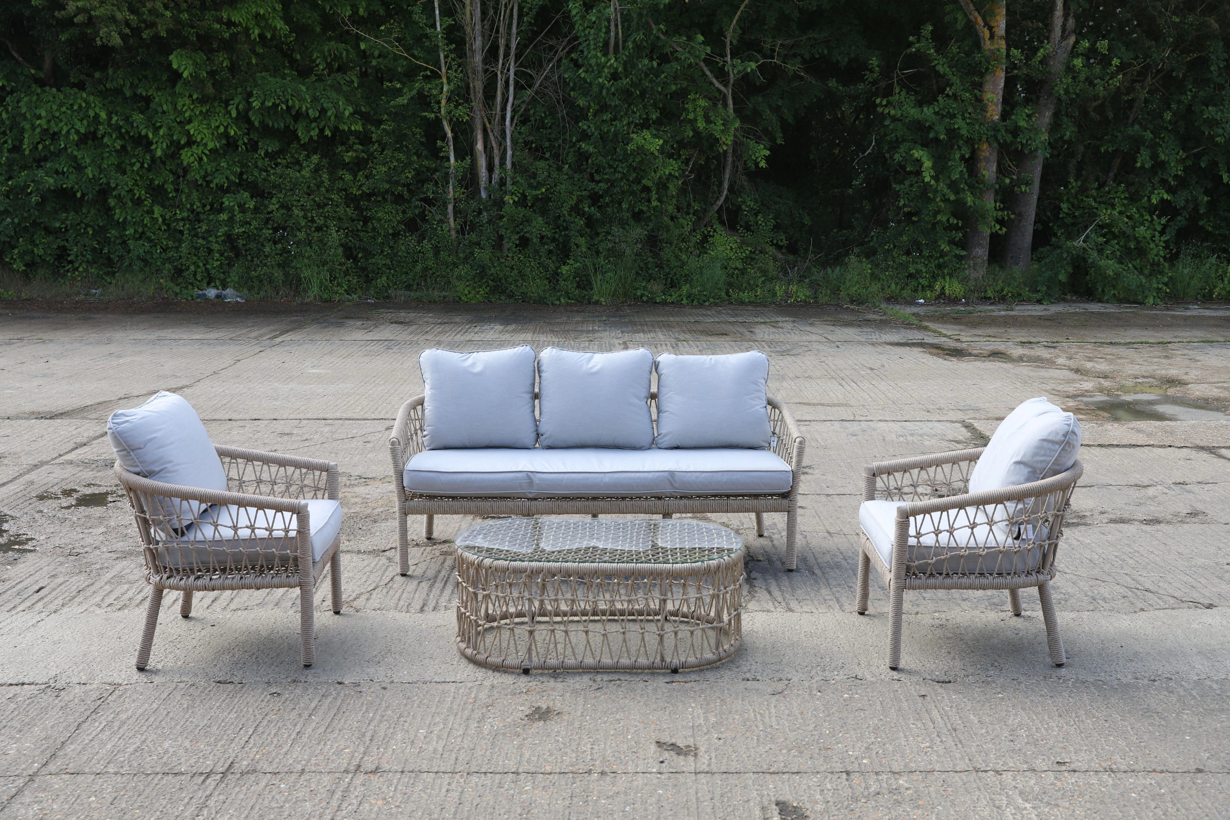 4Pcs Capri 5 Seater Sofa Set Natural Woven Rattan - Sofa, Table, Chairs