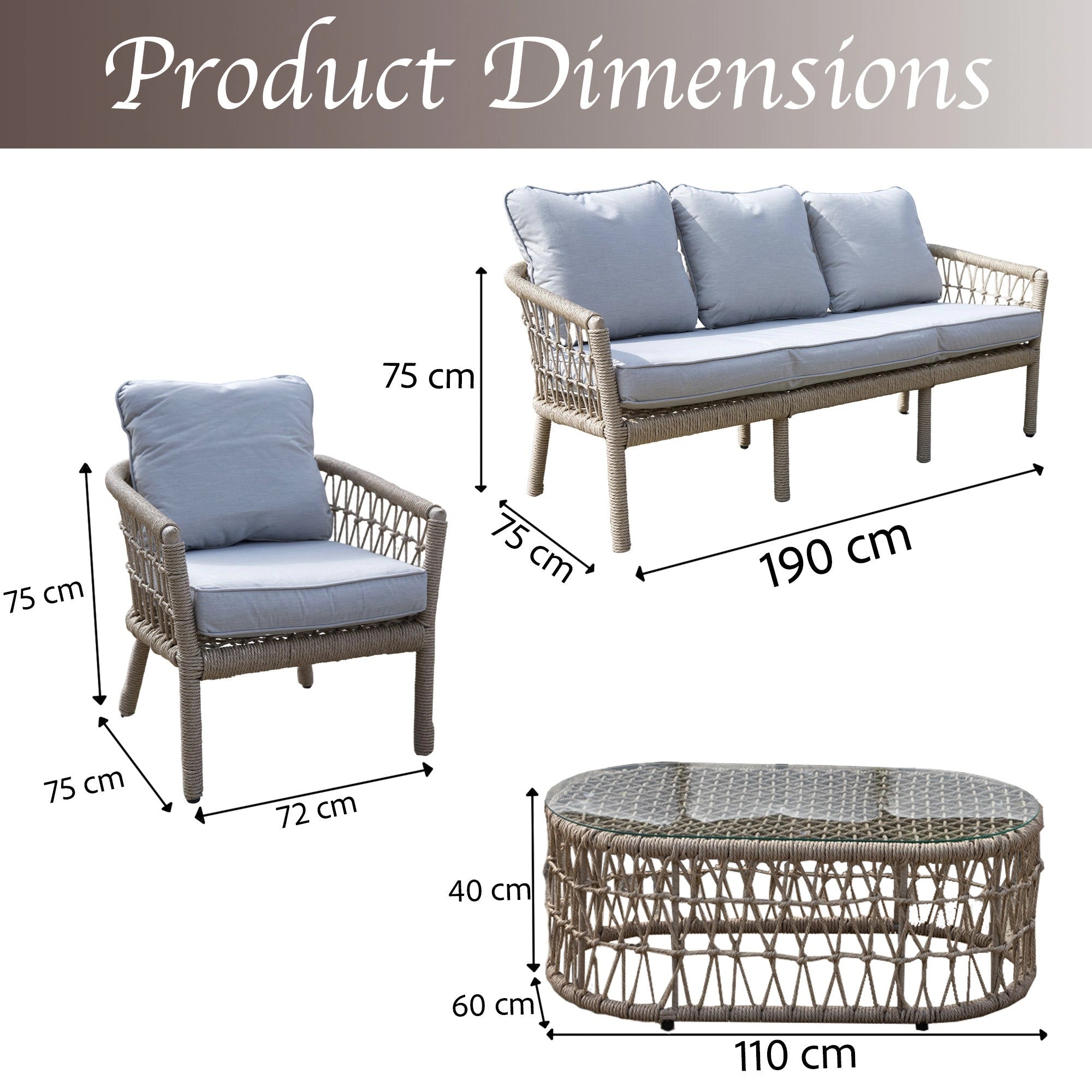 4Pcs Capri 5 Seater Sofa Set Natural Woven Rattan - Sofa, Table, Chairs