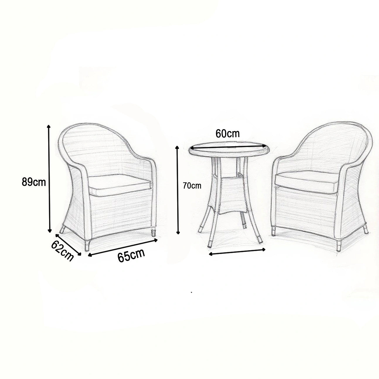 Sorrento 2 Seater Rattan Bistro 3Pcs Set