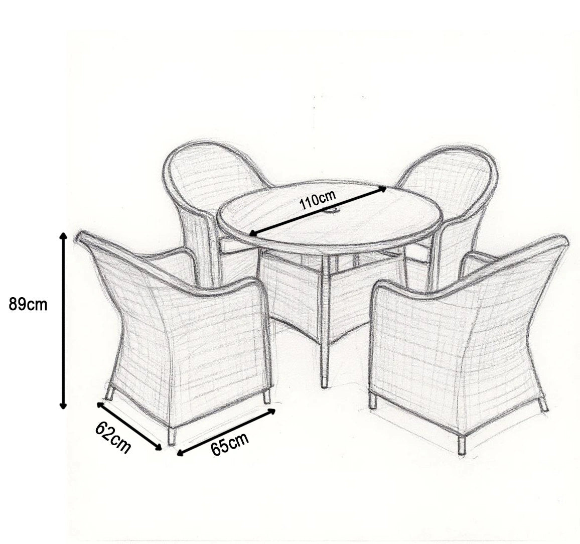 Sorrento 4 Seater Rattan Dining 5Pcs Set