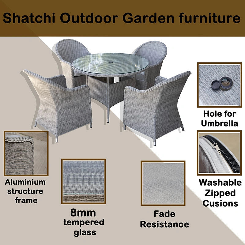 Sorrento 4 Seater Rattan Dining 5Pcs Set