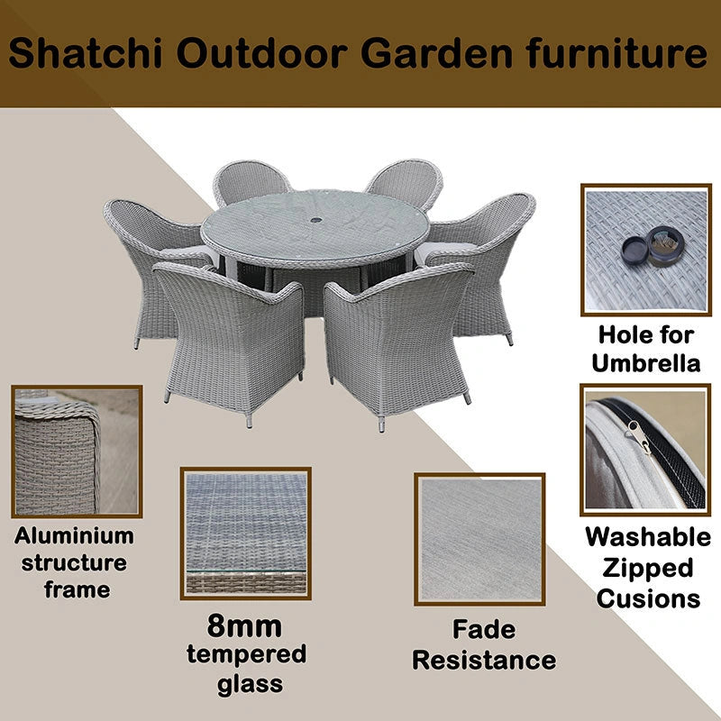 Sorrento 6 Seater Rattan Dining 7Pcs Set