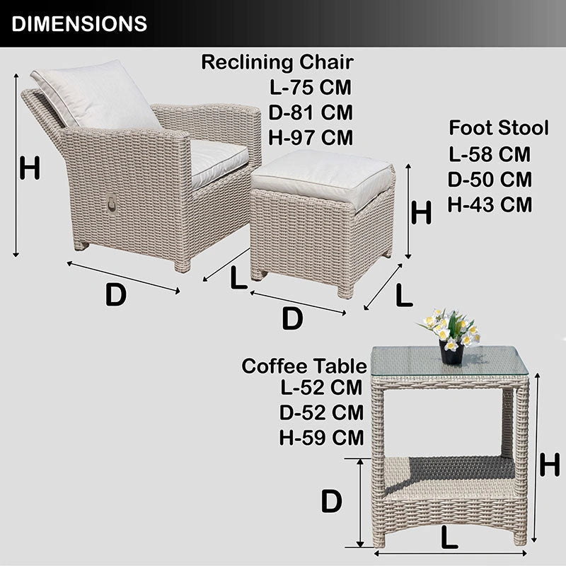 Sorrento Luxury Recliners Garden Rattan Bistro 5Pcs Set Grey