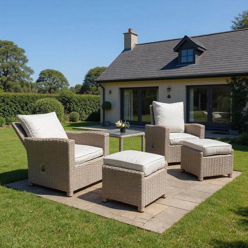 Sorrento Luxury Recliners Garden Rattan Bistro 5Pcs Set Grey