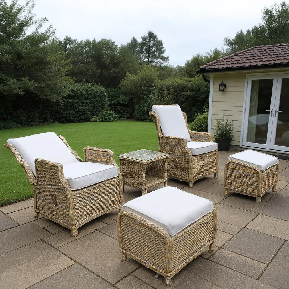 Monte Carlo Luxury Recliners Garden Rattan Bistro 5Pcs Set Beige