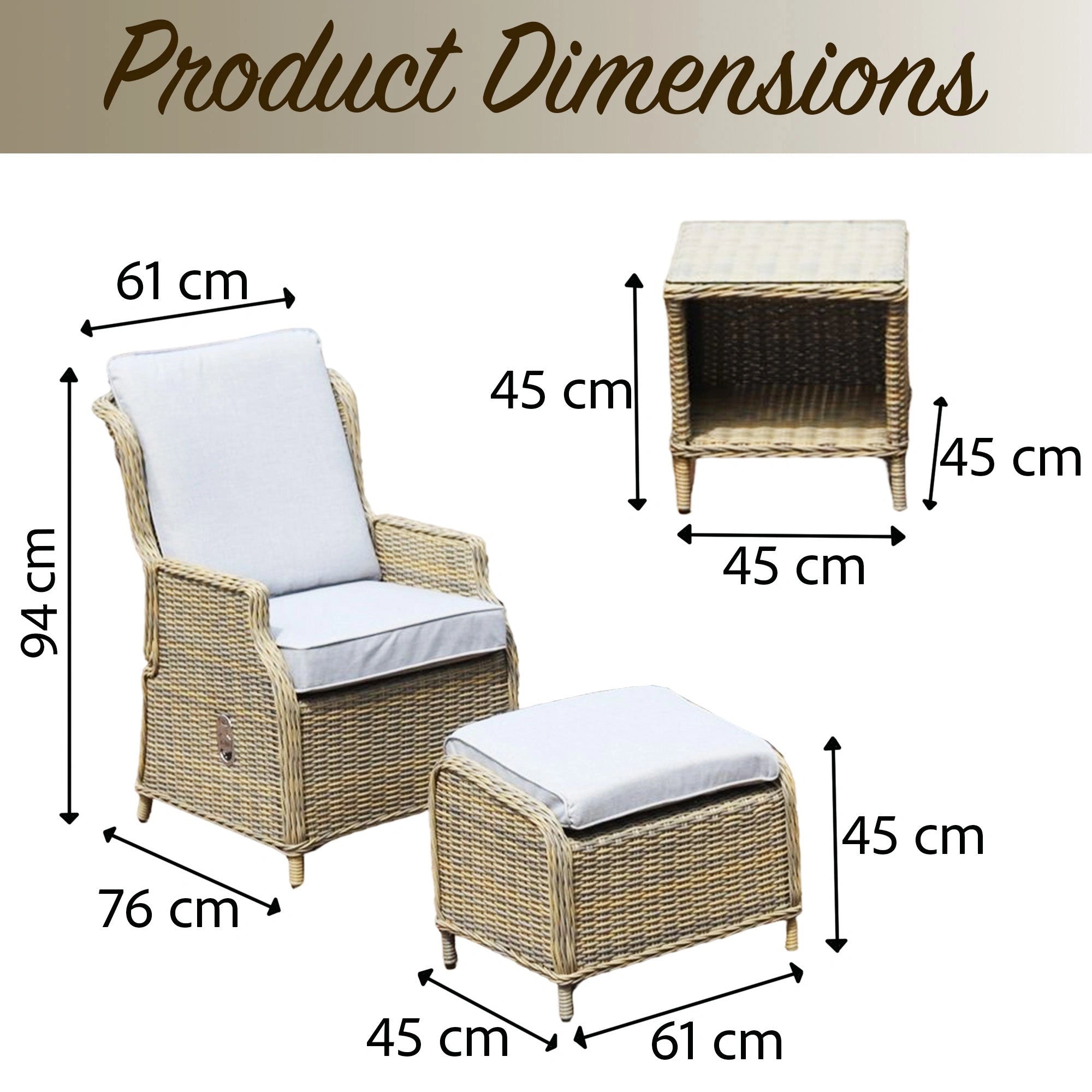Monte Carlo Luxury Recliners Garden Rattan Bistro 5Pcs Set Beige