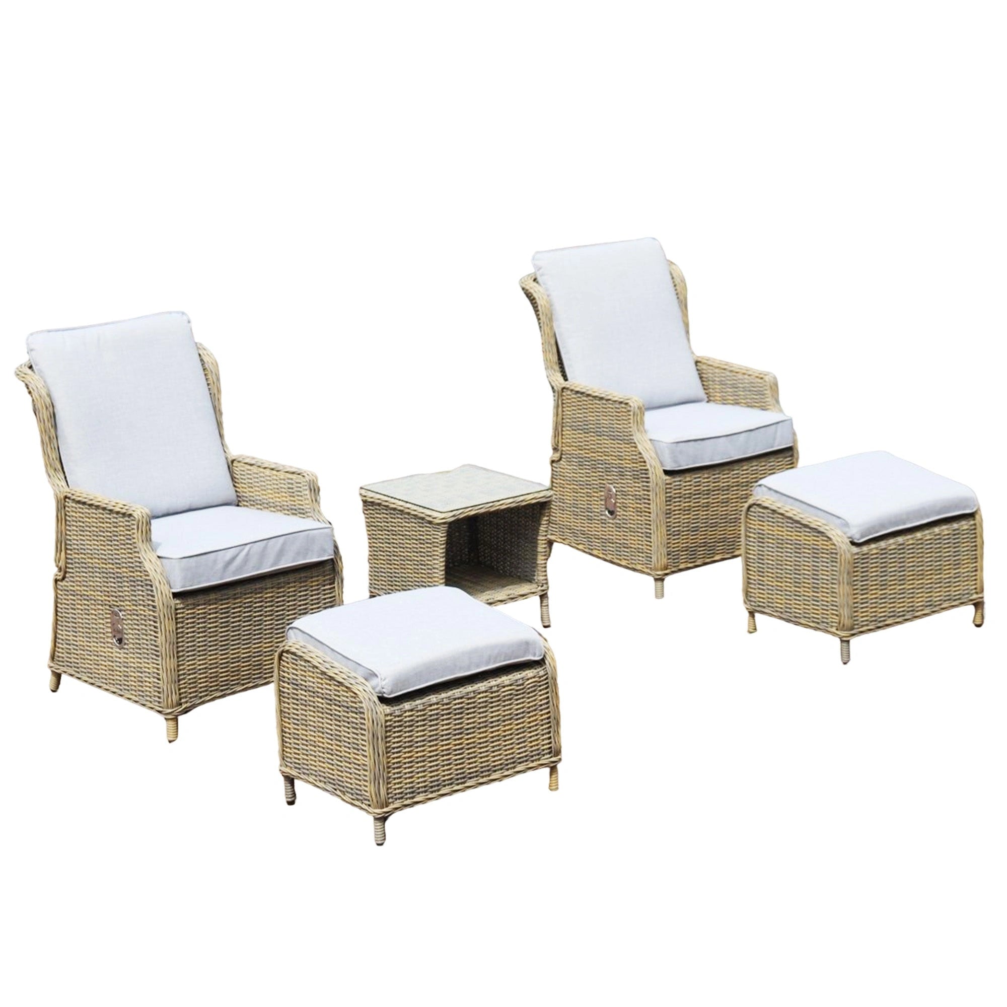 Monte Carlo Luxury Recliners Garden Rattan Bistro 5Pcs Set Beige