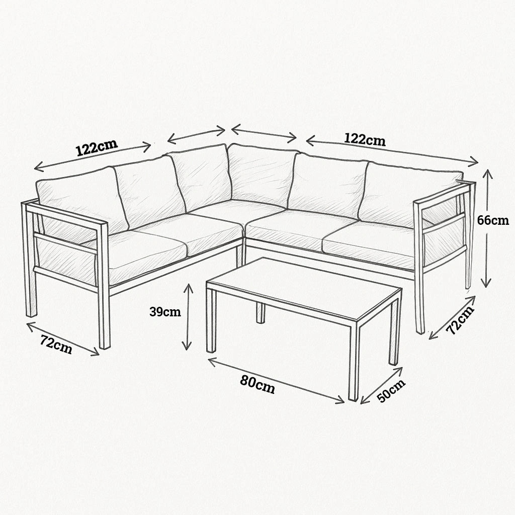 Marseilles Corner Sofa 5 Seater Outdoor Conversation Set w/ Loveseats, Coffee Table & Mesh Pocket Grey