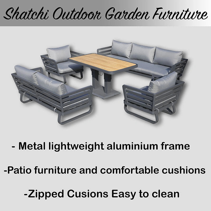 Cannes Grand 7 Seater Aluminium Sofa Lounge Set 5pcs with Adjustable Table