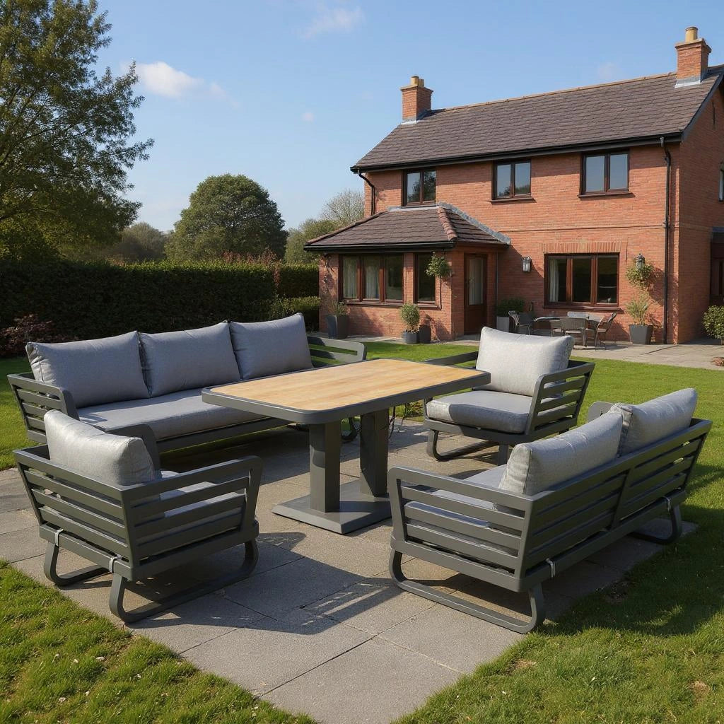 Cannes Grand 7 Seater Aluminium Sofa Lounge Set 5pcs with Adjustable Table