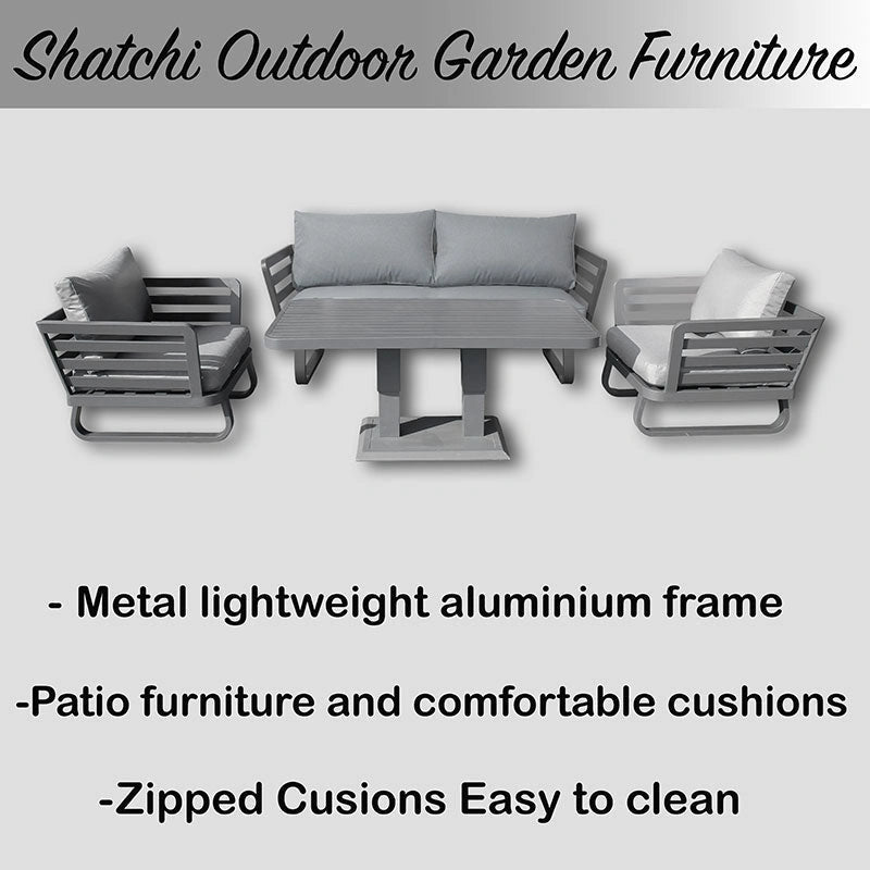 Cannes 4 Seater Aluminium Sofa Lounge Set 4pcs with Adjustable Table