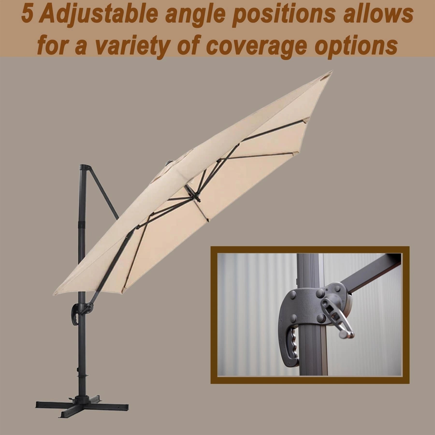 3mx3m Roma Square Cantilever Parasol TAUPE With 360 Degree