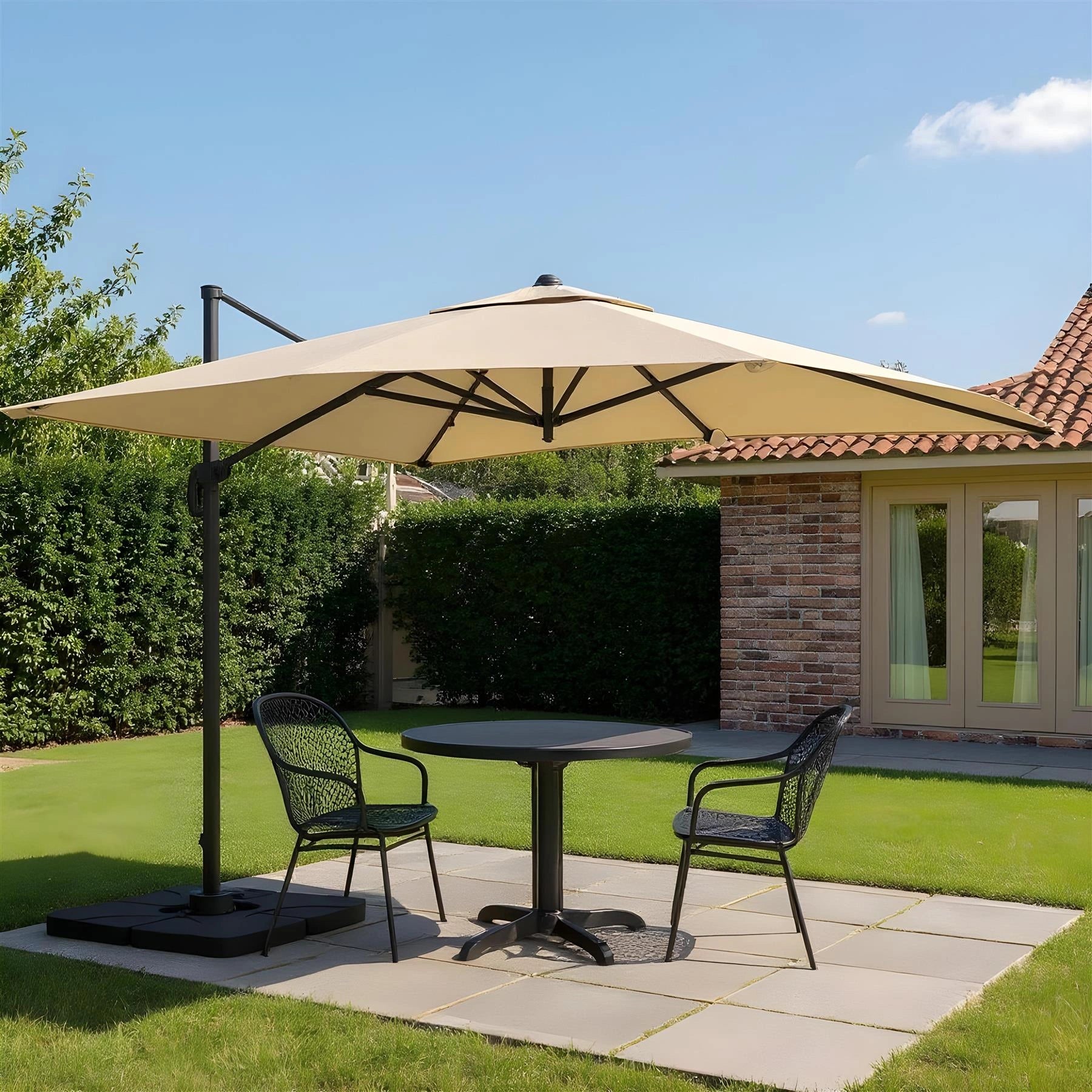 3mx3m Roma Square Cantilever Parasol TAUPE With 360 Degree