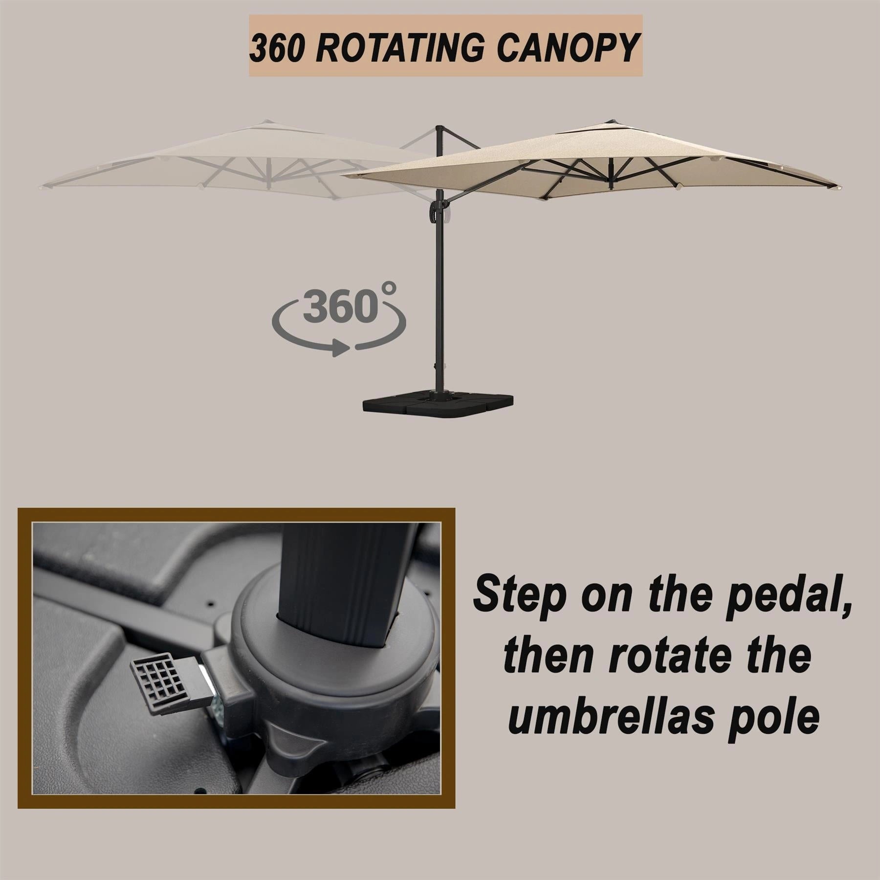 3mx3m Roma Square Cantilever Parasol TAUPE With 360 Degree