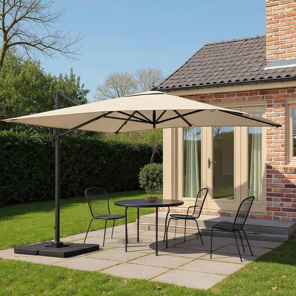 3mx3m Roma Square Cantilever Parasol TAUPE With 360 Degree